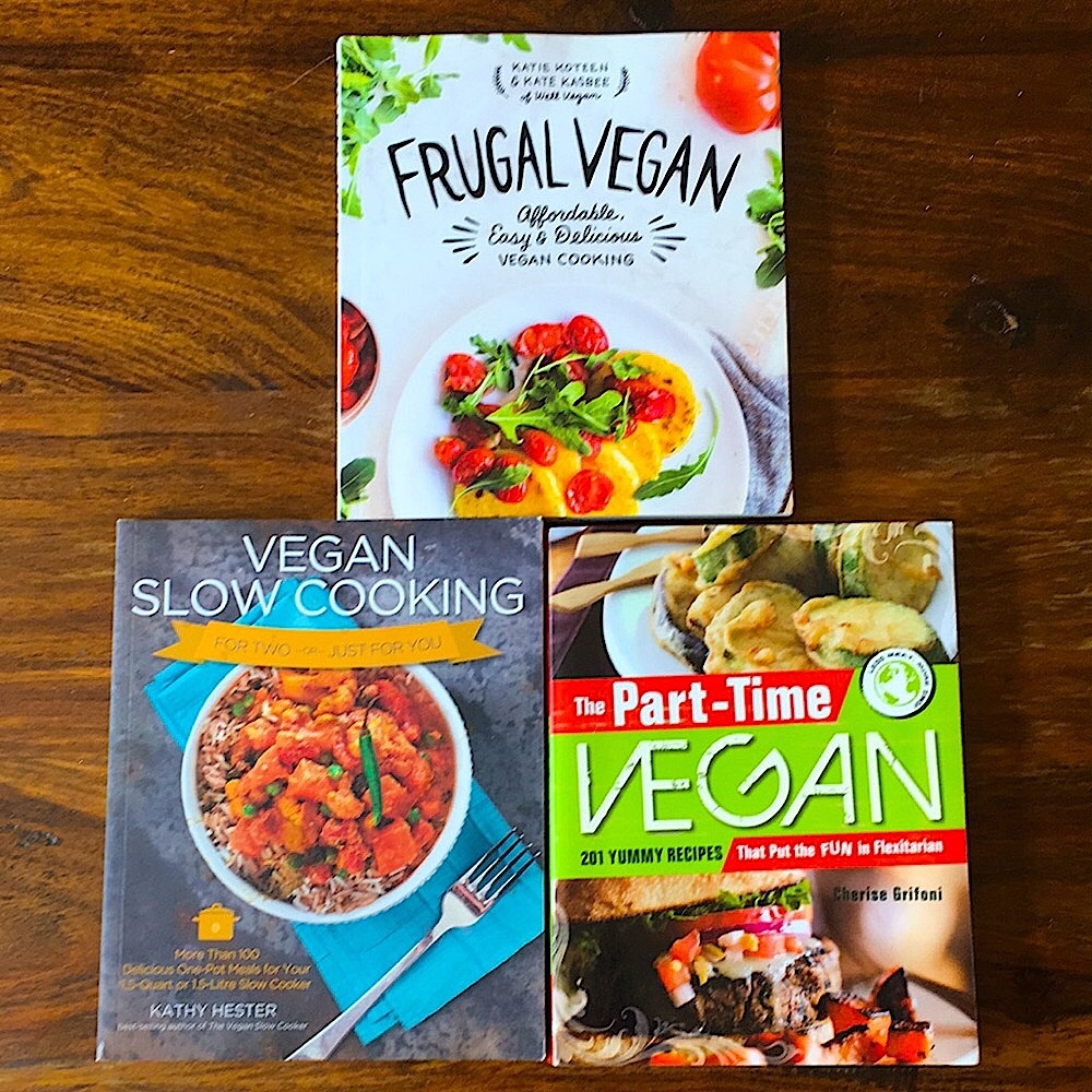 ✨ Three 3 Vegan Cookbooks Softcover - Frugal Vegan Slow Cooking Part Time Books
